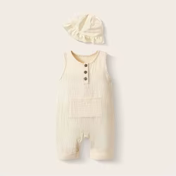 Conjunto muselina bebé mono y gorro verano algodón suave