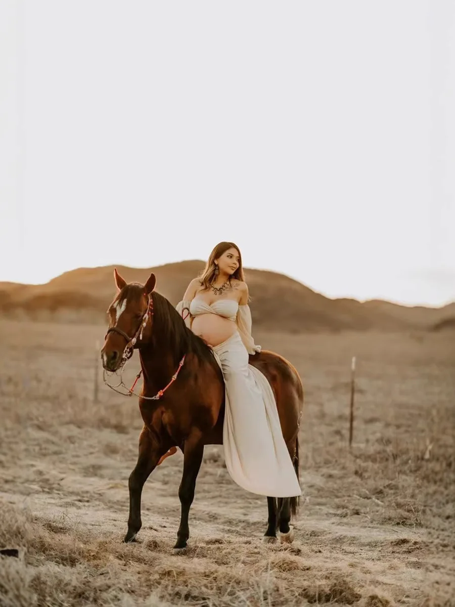 Vestido de premamá elegante con hombros descubiertos para fotos - imagen 5