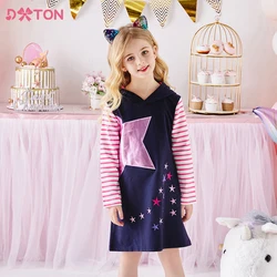 DXTON vestido con capucha para niñas de algodón manga larga y estrellas