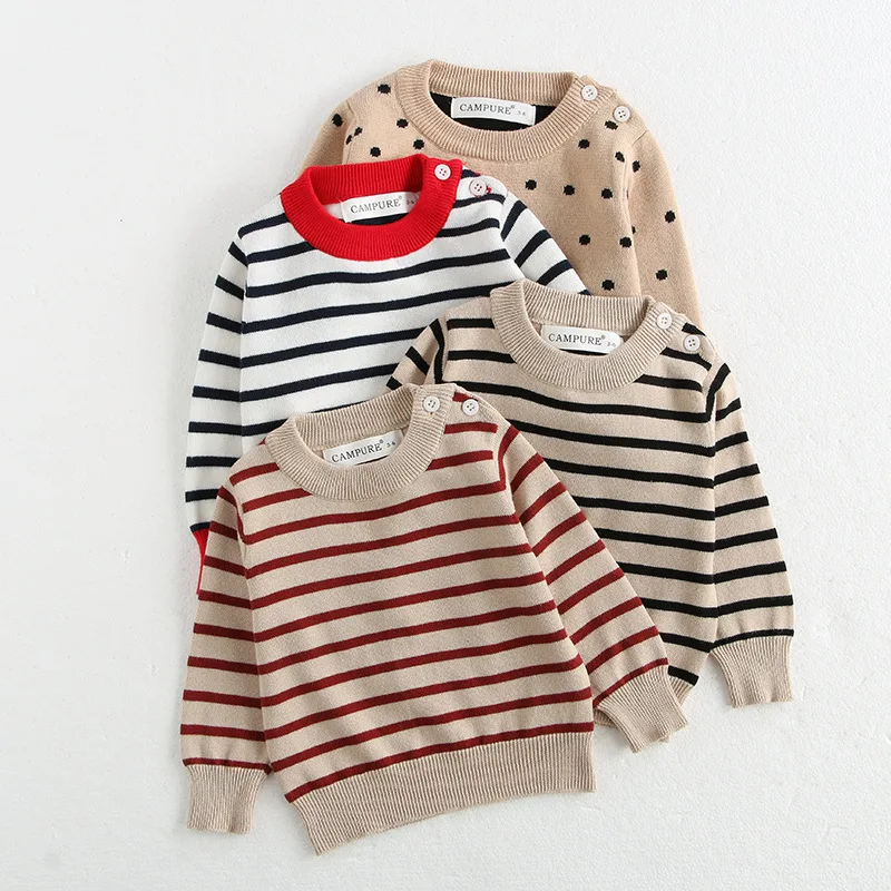 Sudadera clásica primavera para bebé con hebilla en el hombro y rayas - imagen 2