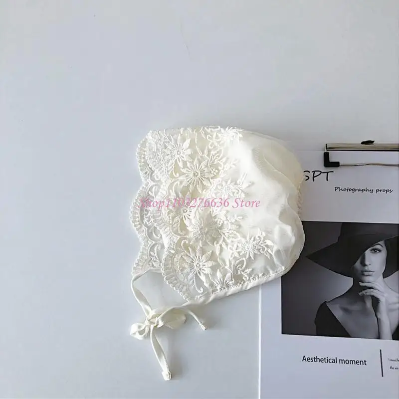 Gorro de encaje para recién nacido de algodón estilo princesa