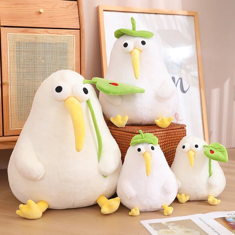 Peluche pájaro kiwi blanco con hoja de loto, almohada suave - imagen 2