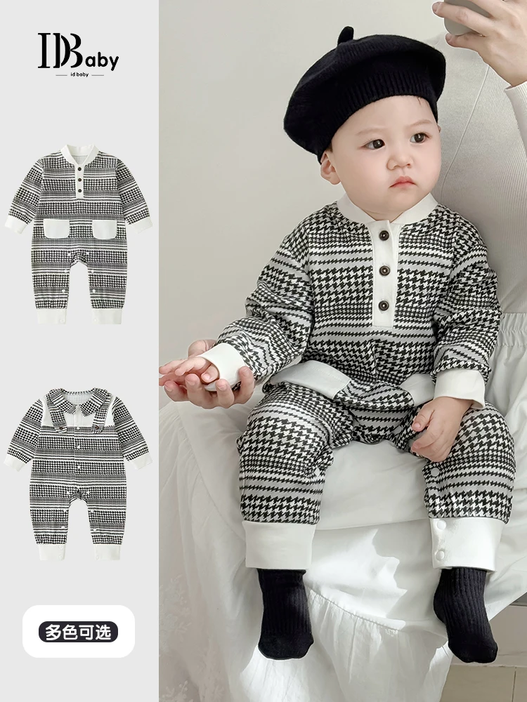 Pelele recién nacido de algodón blanco y negro estilo casual - imagen 3