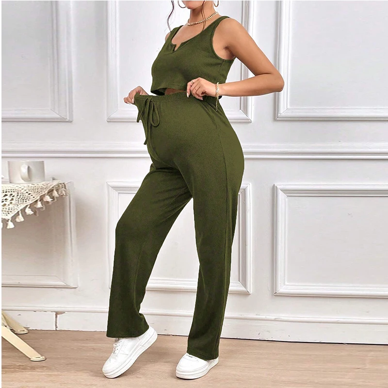 Conjunto premamá sin mangas y pantalón largo elástico para verano - imagen 3