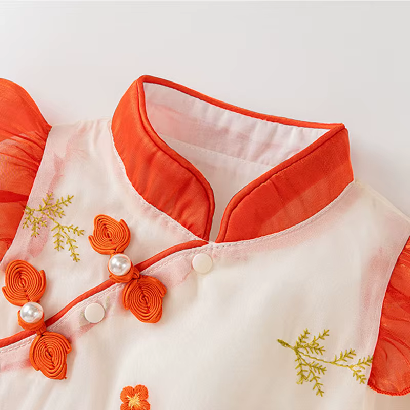 Mono manga larga de algodón con flores chino para bebé niña - imagen 4