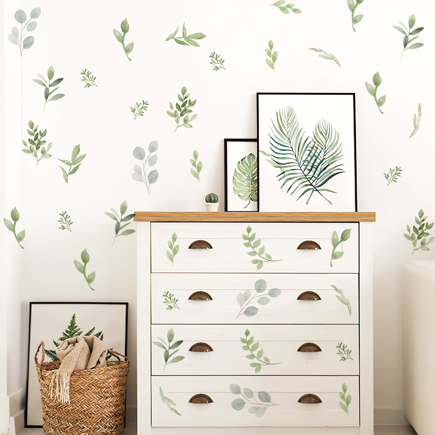 Vinilo pared infantil hojas y ramas en acuarela verde - imagen 3