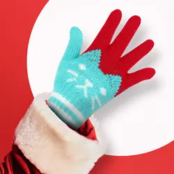 Guantes de invierno cálidos para niños tejidos con gatitos