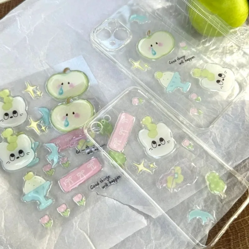Pegatinas impermeables estilo INS de manzana verde, gato y tulipán - imagen 2