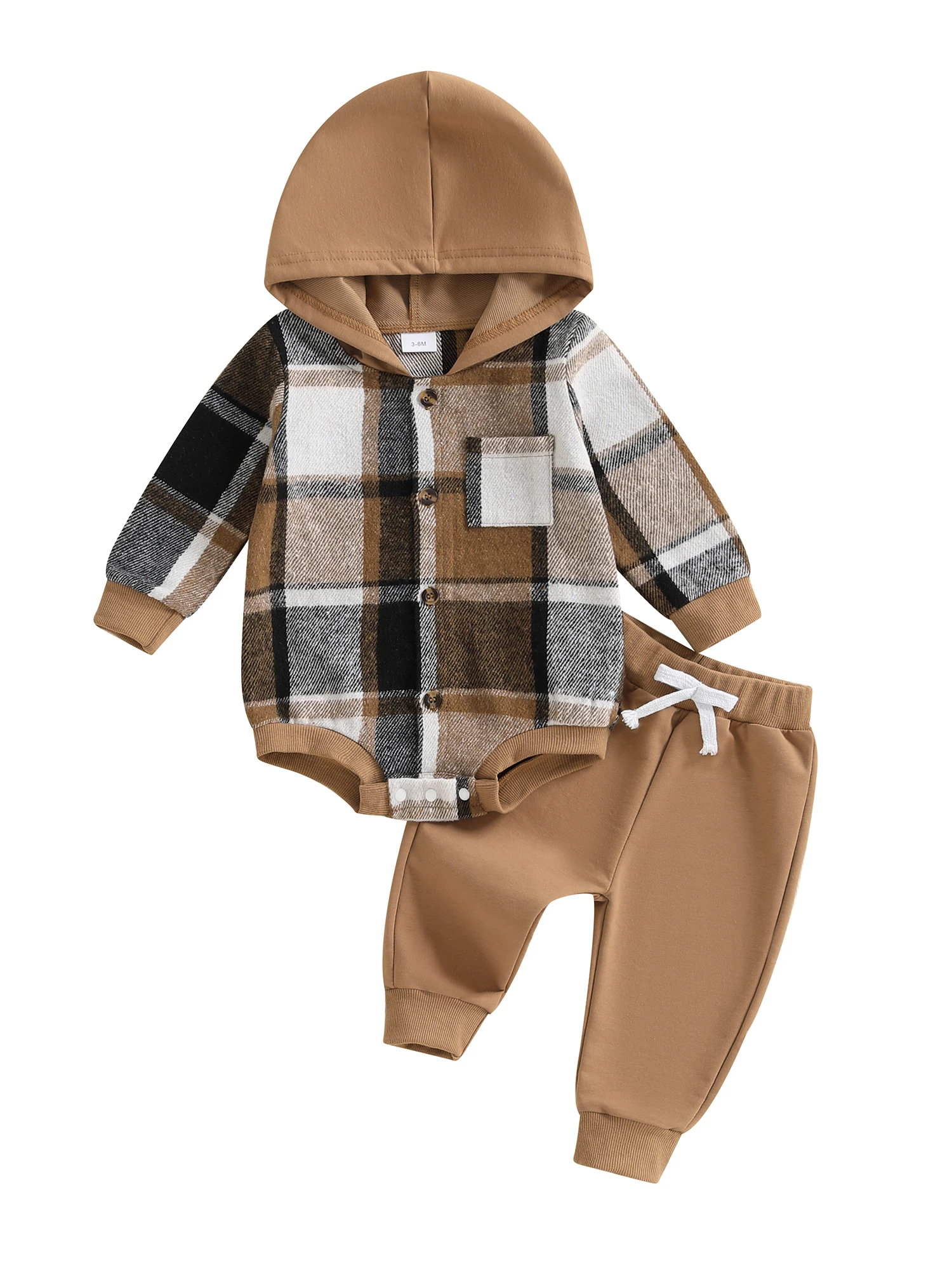Bebé con conjunto de cuadros color caqui