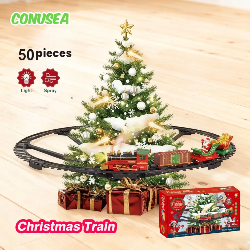 Tren de juguete eléctrico con música y coche clásico de Navidad
