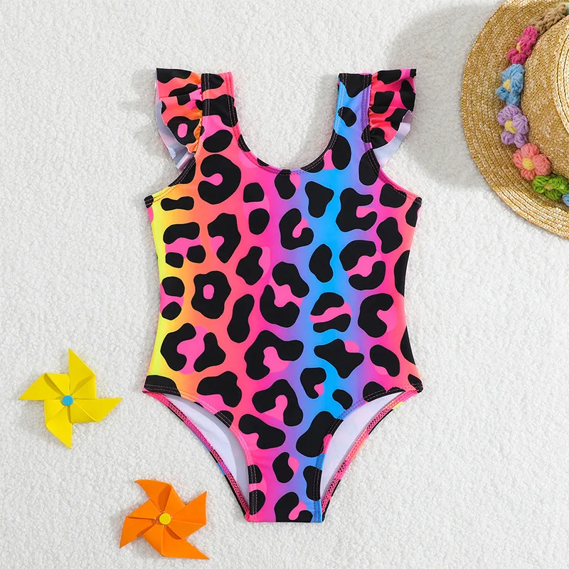 Traje de baño de una pieza estampado de leopardo para niñas