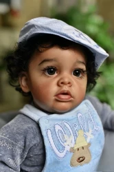 Muñeca Reborn NPK Benjamin piel oscura pelo rizado implantado a mano