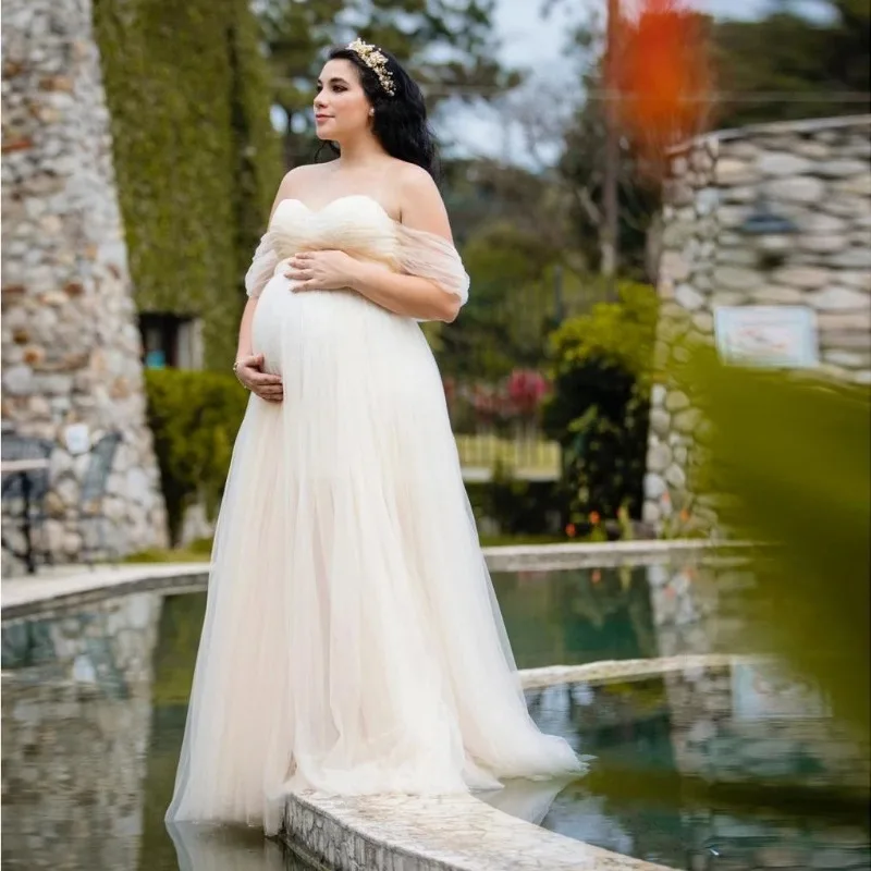 Vestido de maternidad maxi encaje con hombros descubiertos - imagen 5