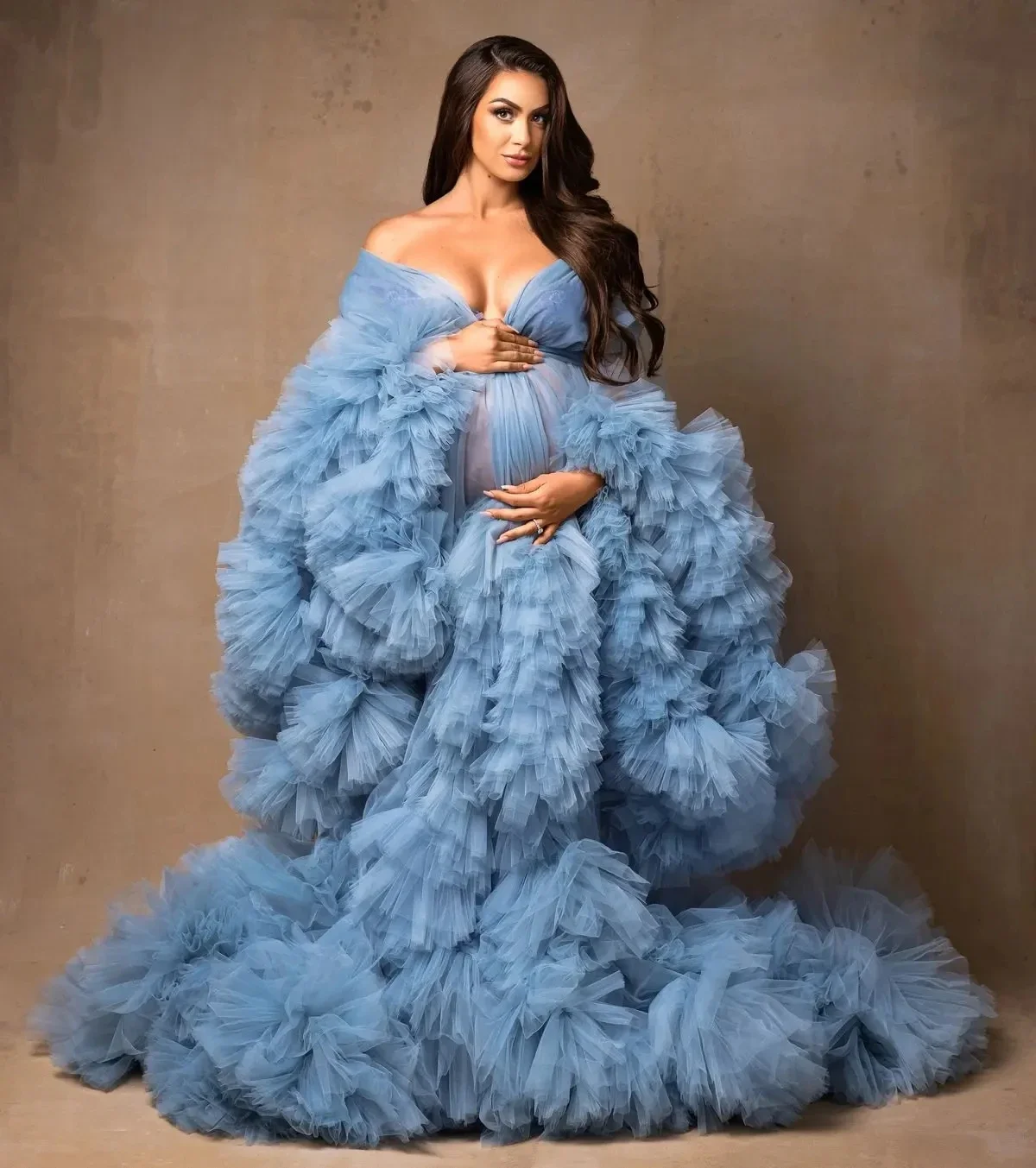 Vestido maternidad tul volantes esponjosos para sesión de fotos - imagen 3