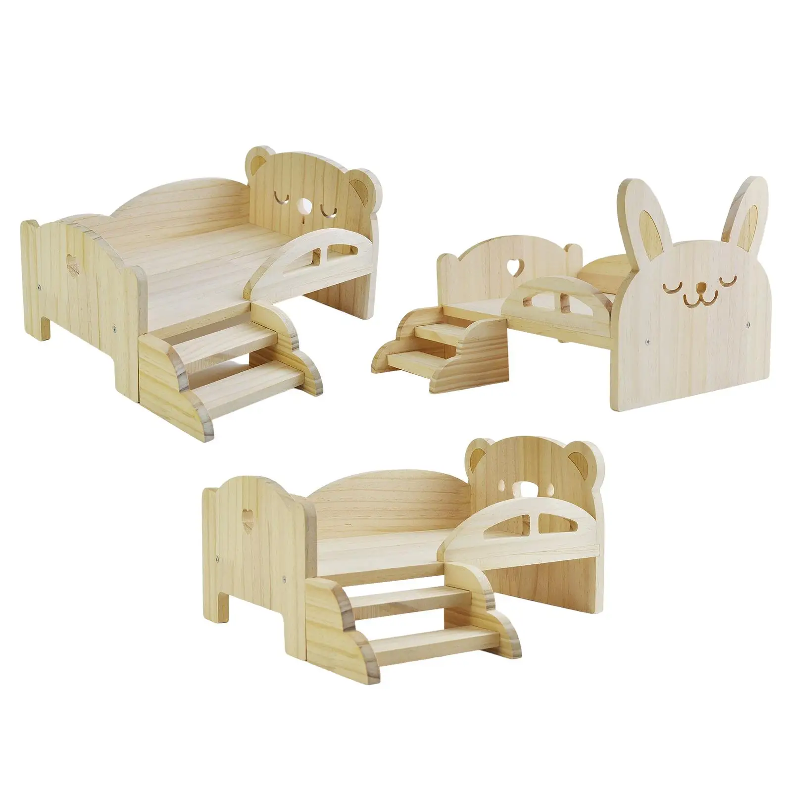 Cama de madera para muñecas en miniatura con escaleras - imagen 4