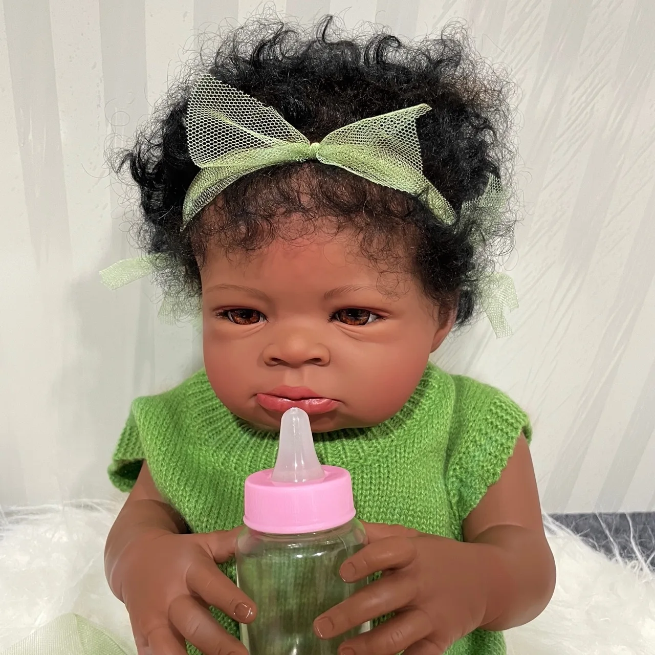 MRB Muñeca Reborn Lanny – Muñeca bebé afroamericana piel oscura coleccionable - imagen 3
