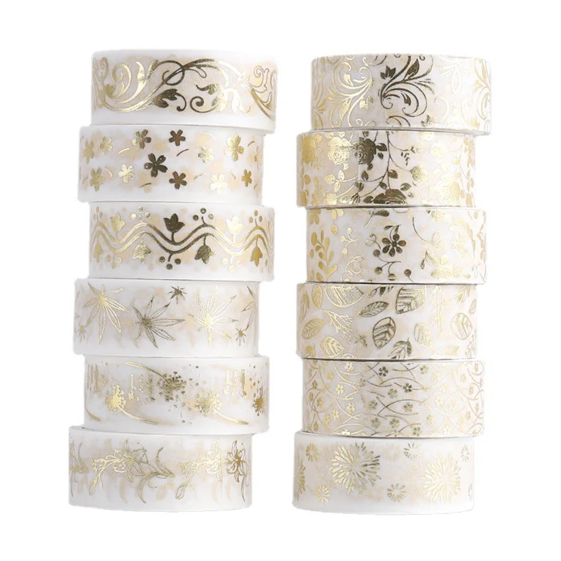 Cinta washi flores y plantas doradas con lámina decorativa