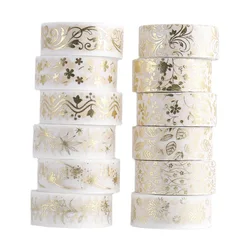 Cinta washi flores y plantas doradas con lámina decorativa