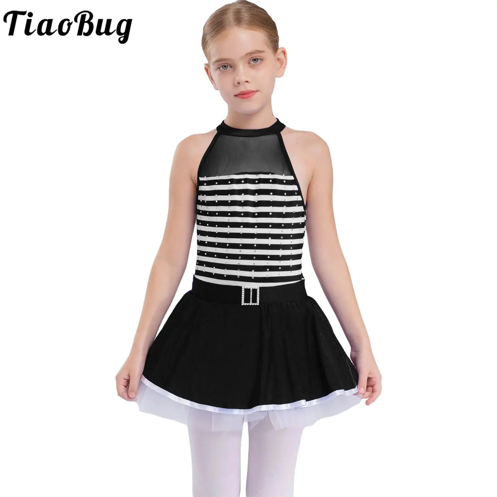 Vestido tutú de ballet de rayas con leotardo de malla transparente - imagen 5