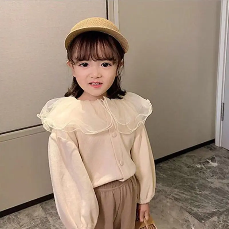 Chaqueta cárdigan niña con solapa de encaje – Otoño Invierno