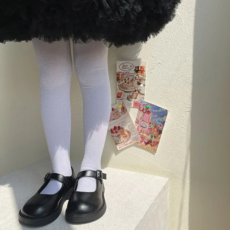 Medias de ballet para niña – Terciopelo plata con brillo - imagen 3