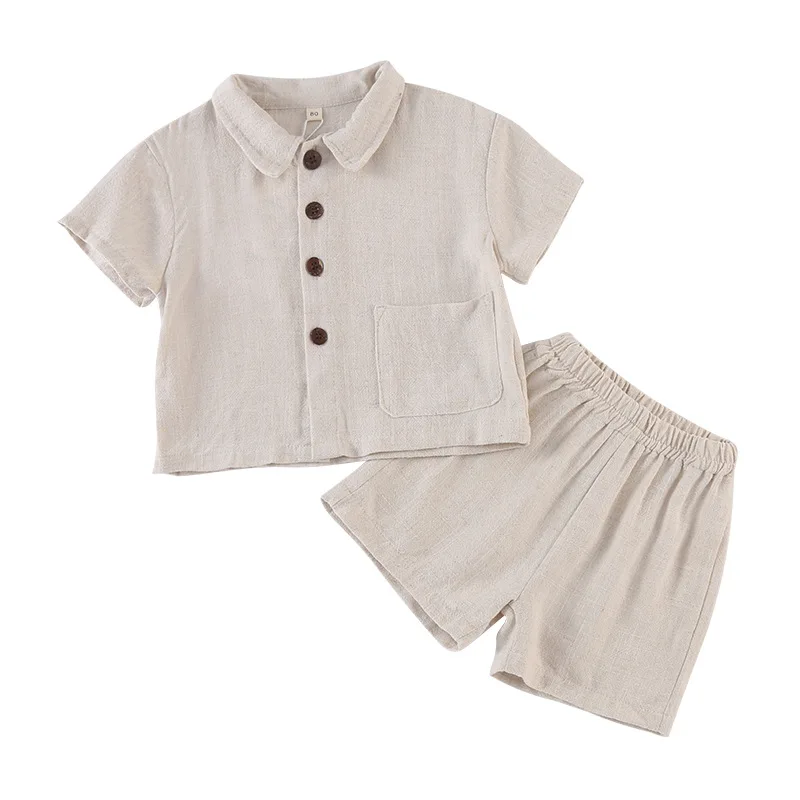 Conjunto de verano para hermano y hermana de lino liso corto - imagen 5