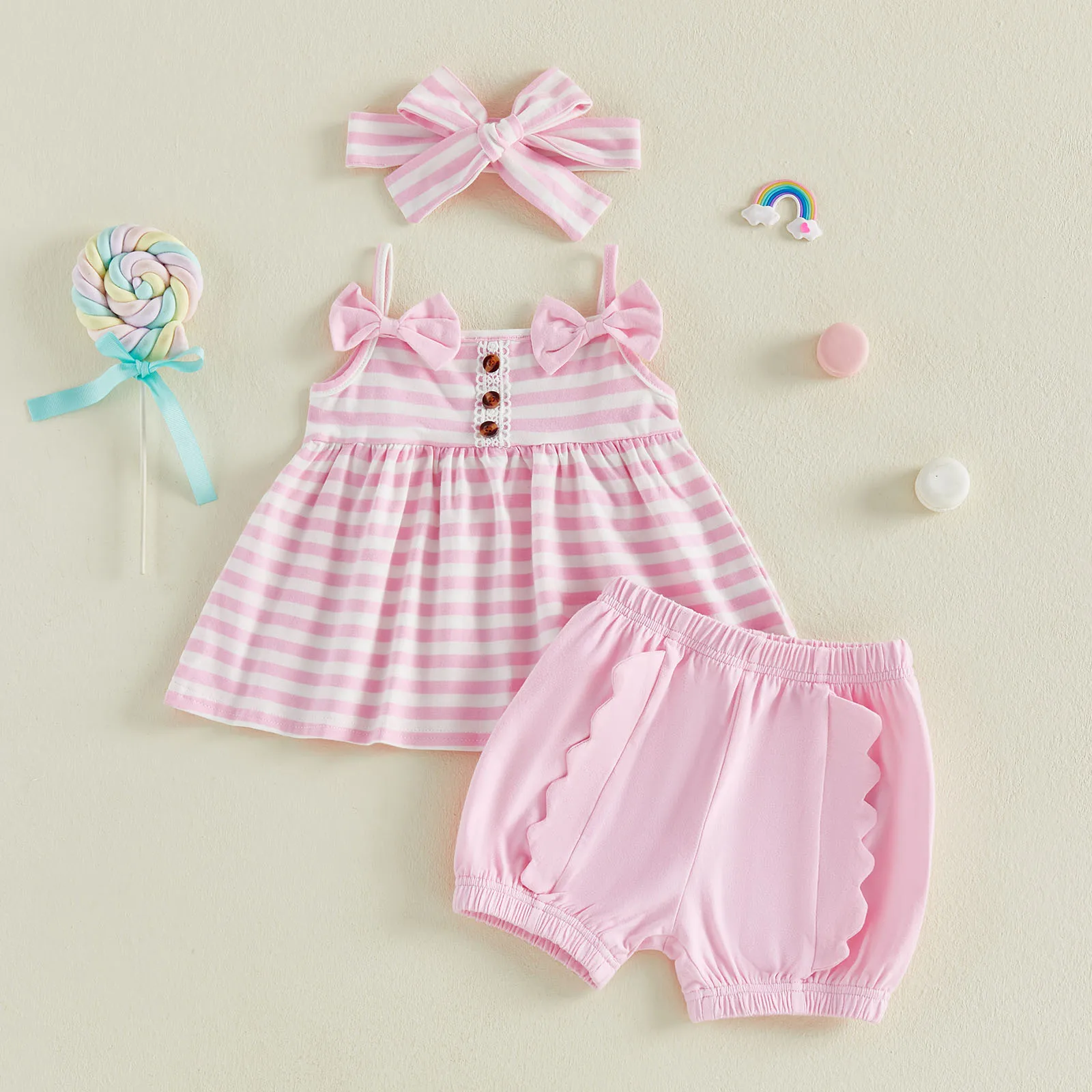 Conjunto de verano para bebé niña a rayas sin mangas con linterna