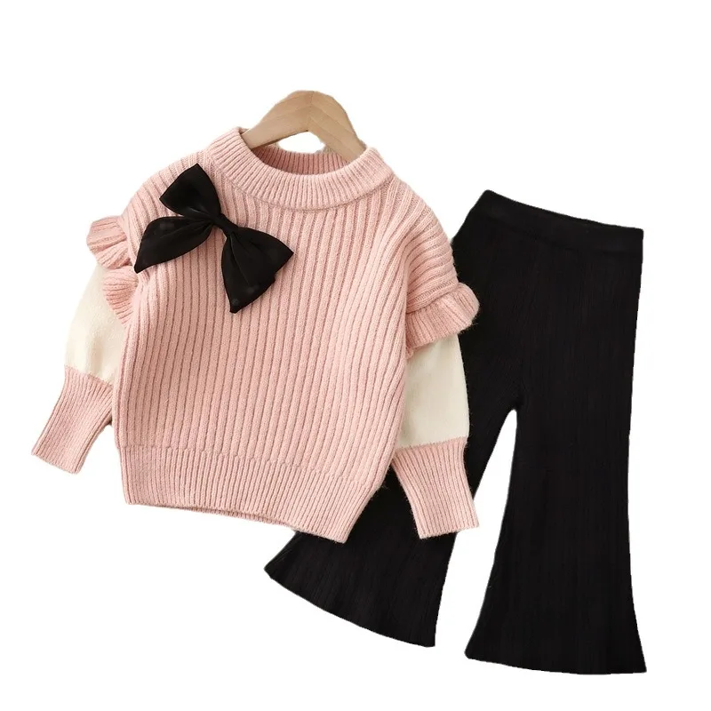 Conjunto de suéter y pantalón acampanado para niña – lazo en punto - imagen 4