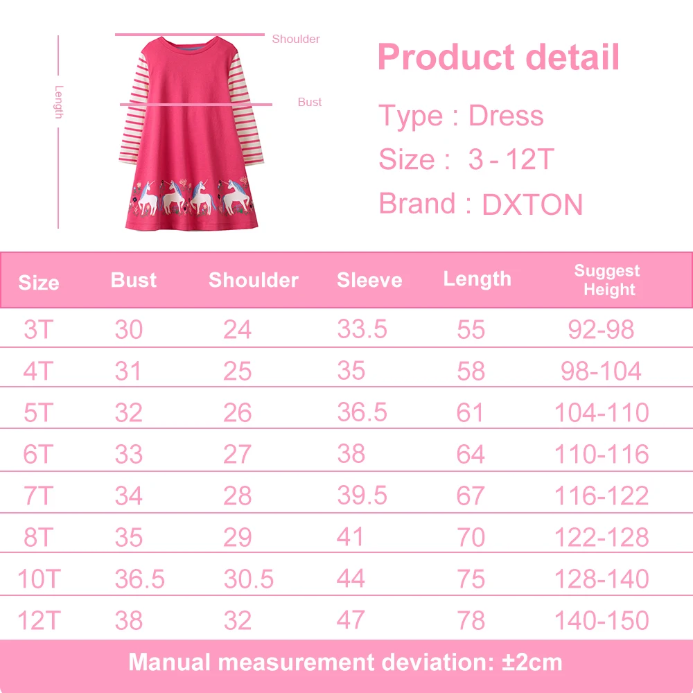 DXTON Vestido de invierno de algodón para niña a rayas manga larga - imagen 4