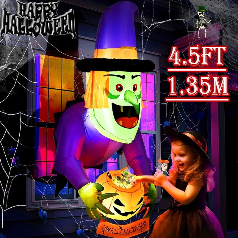 Bruja inflable de ventana con luces LED para Halloween