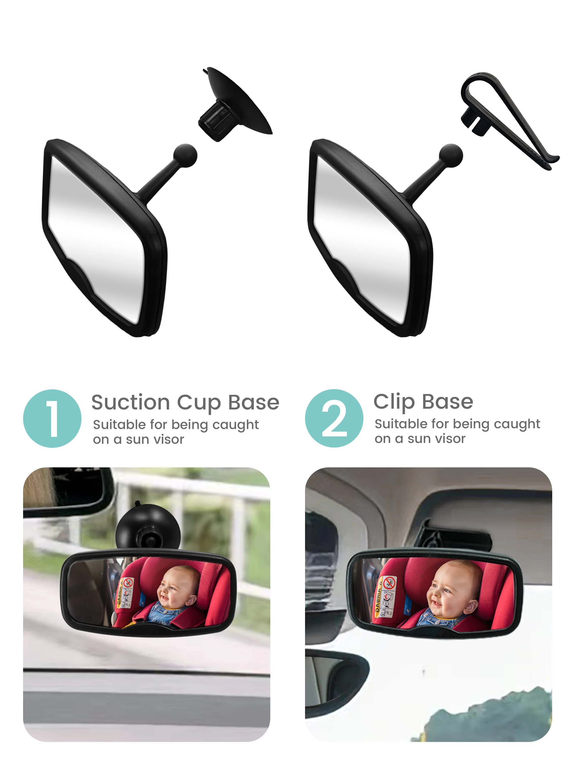 Espejo de asiento coche infantil ajustable giratorio con ventosas - imagen 5