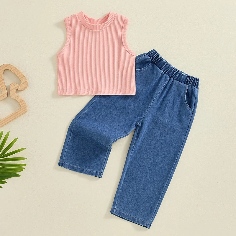 Conjunto de verano sin mangas y vaquero elástico para niño y niña - imagen 4