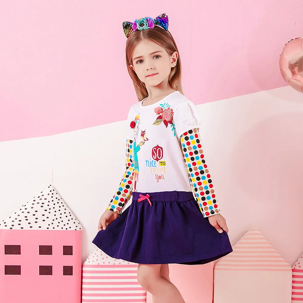 Vestido Dxton de manga larga para niña con lunares de algodón - imagen 3
