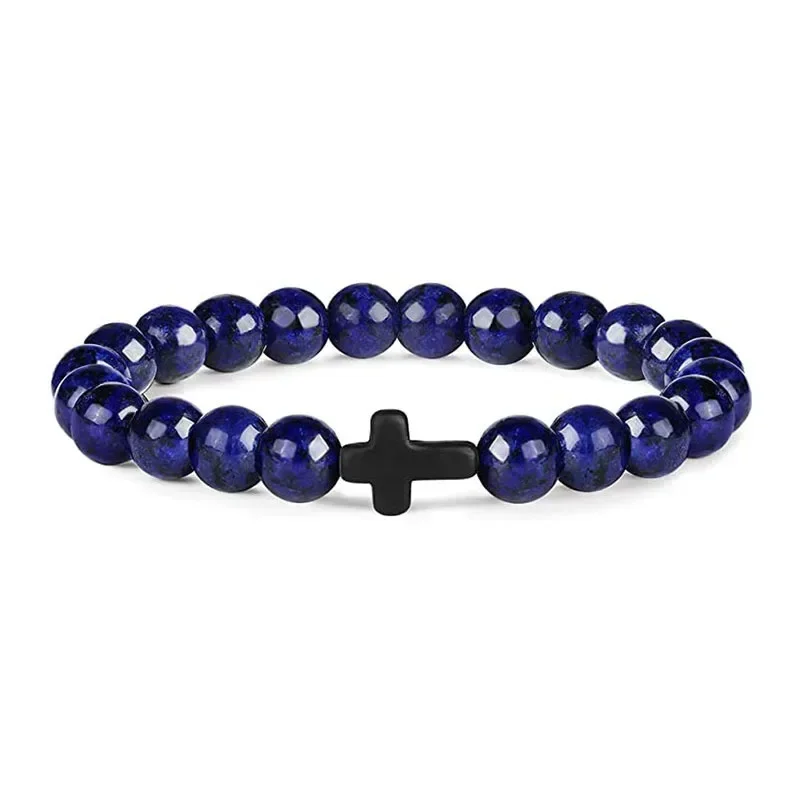 Pulsera de cuentas para niños de hematita y cruz para meditación - imagen 4