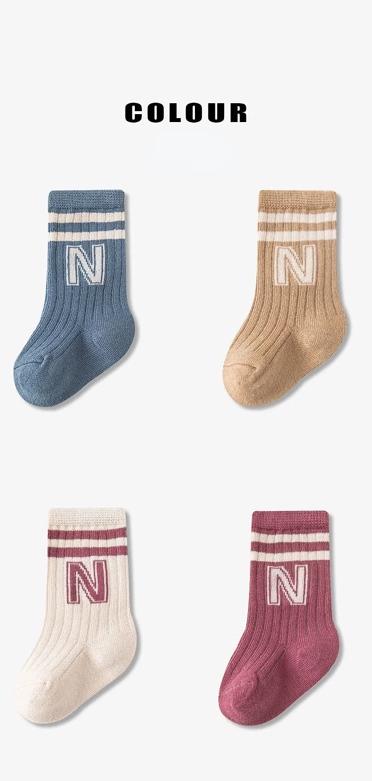 Calcetines de tubo medio con letras en diferentes tonalidades