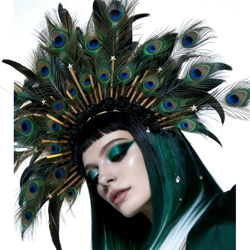 Diadema años 20 con plumas de pavo real para disfraz infantil - imagen 2