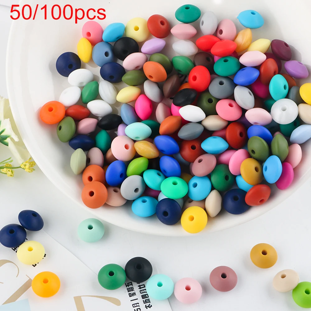 Cuentas de silicona en forma de lenteja de 12MM en varios colores