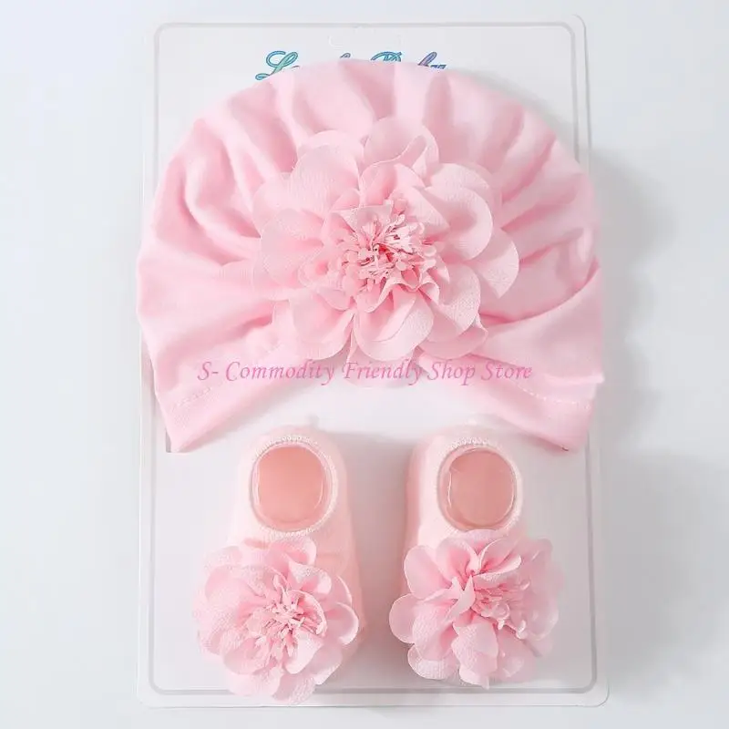 Conjunto bebé gorro turbante de flores y calcetines antideslizantes - imagen 3