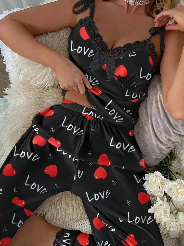 Pijama largo suave de leopardo de dos piezas con cuello en V - imagen 3