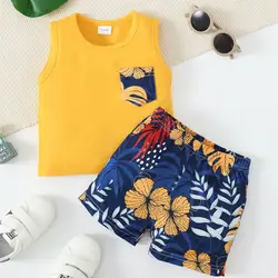 Conjunto de bebé playa con camiseta sin mangas y pantalones cortos