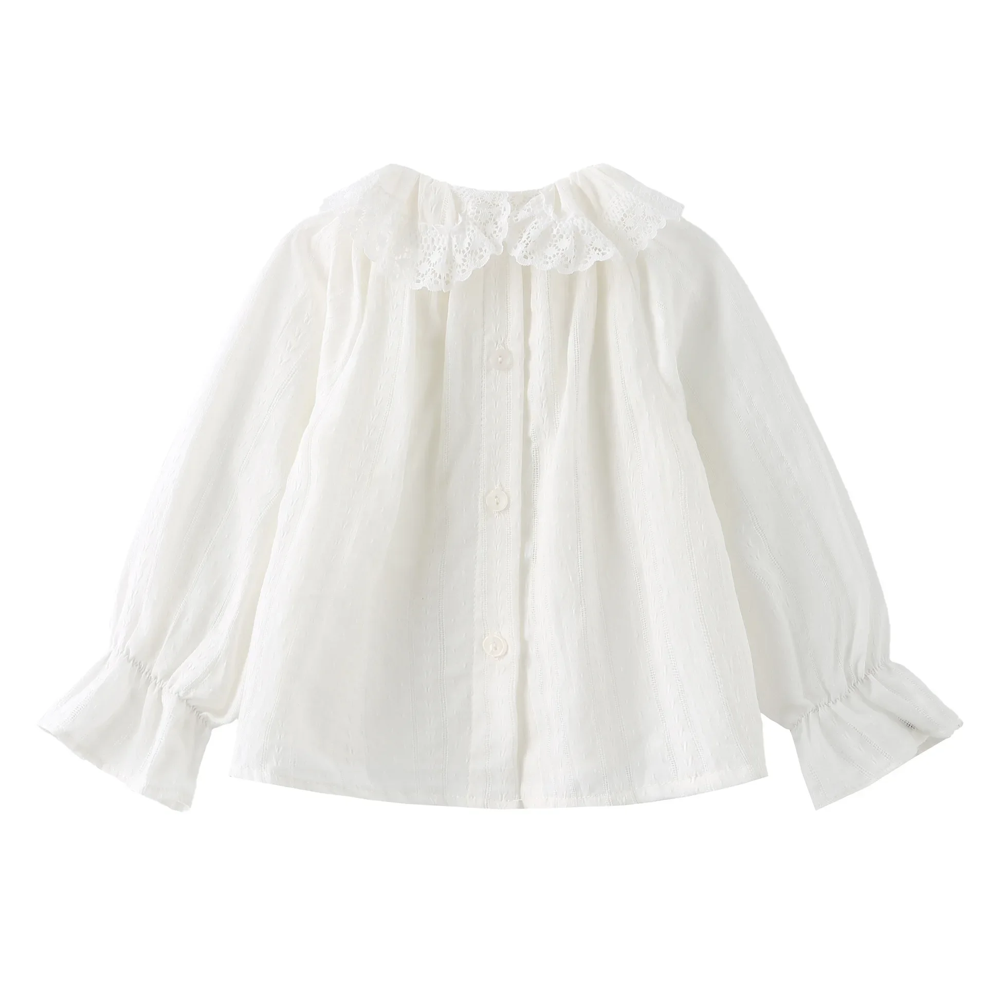 Blusa blanca para niña manga larga con cuello de encaje muñeca - imagen 2