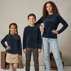 Camisa azul marino escolar niños manga larga – Cuello redondo con logo bordado