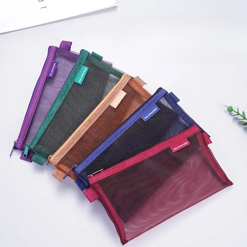 Estuche escolar transparente de malla color Morandi con cremallera - imagen 2