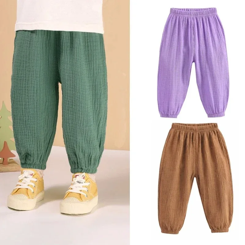 Pantalones harem de lino y algodón estilo coreano para niñas - imagen 5