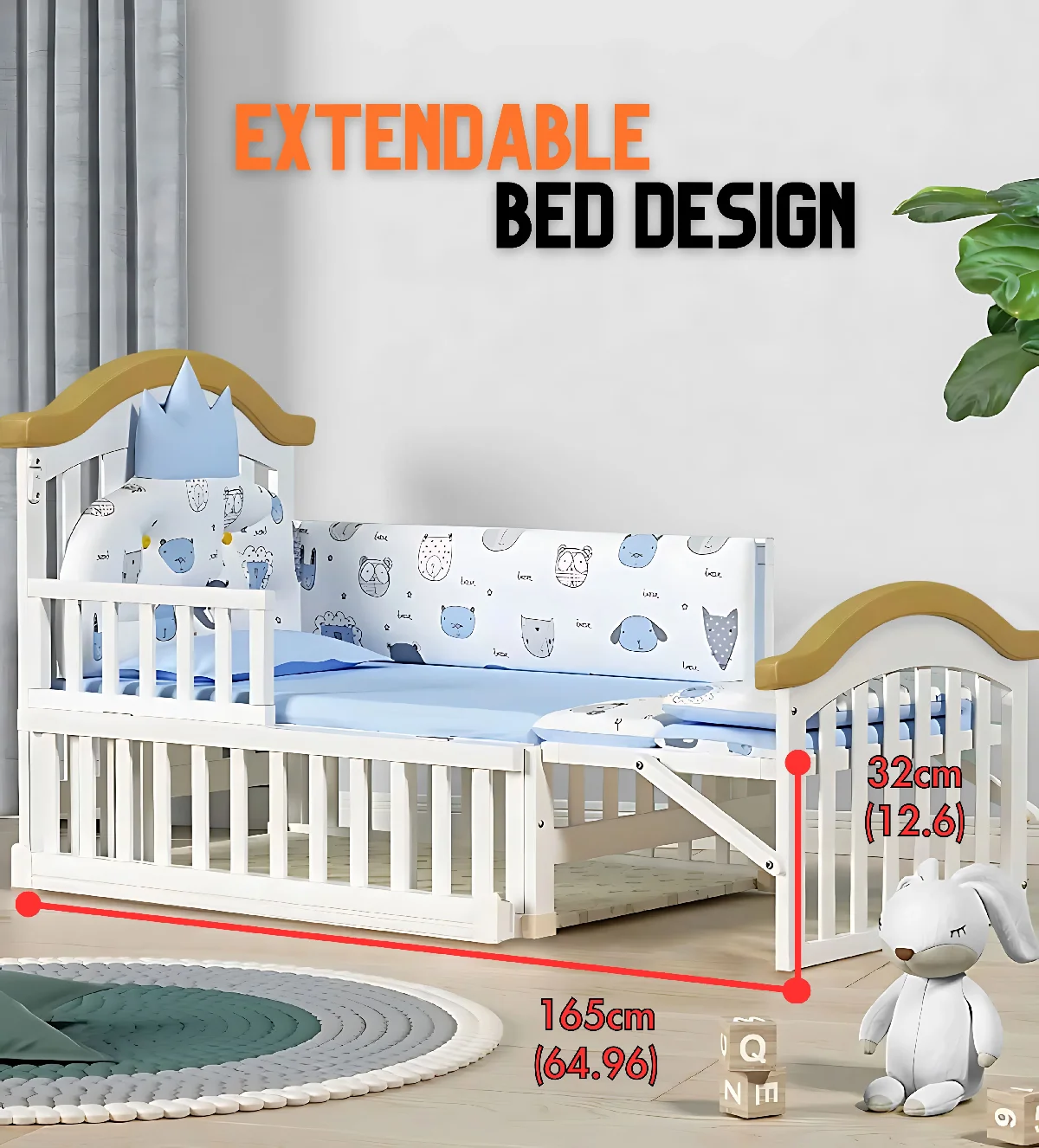 Cuna de madera multifuncional con móvil para recién nacido y niño - imagen 3