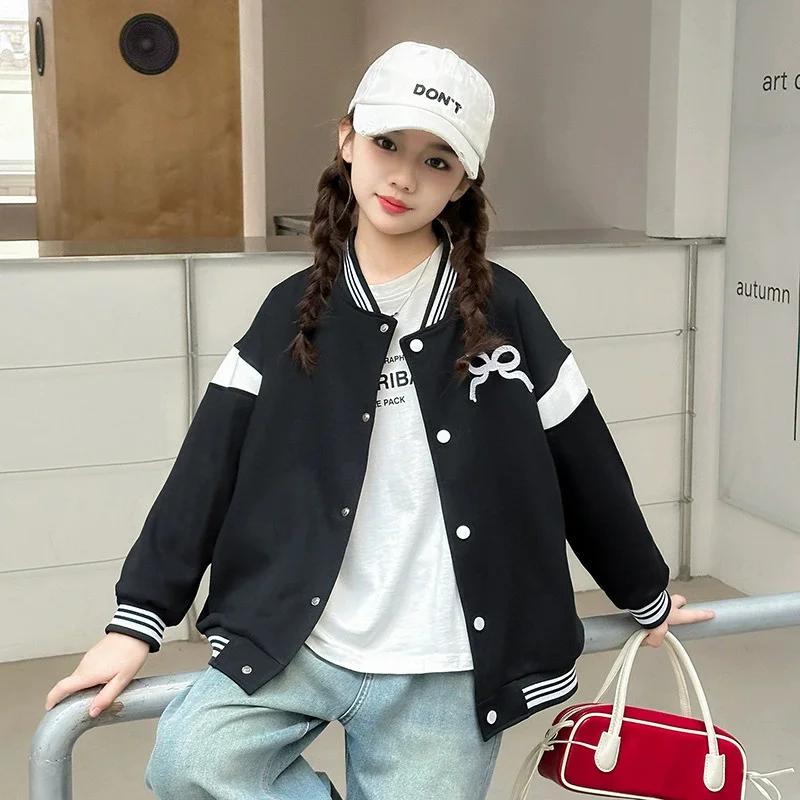 Chaqueta de béisbol para niña con lazo y estilo casual de primavera - imagen 4