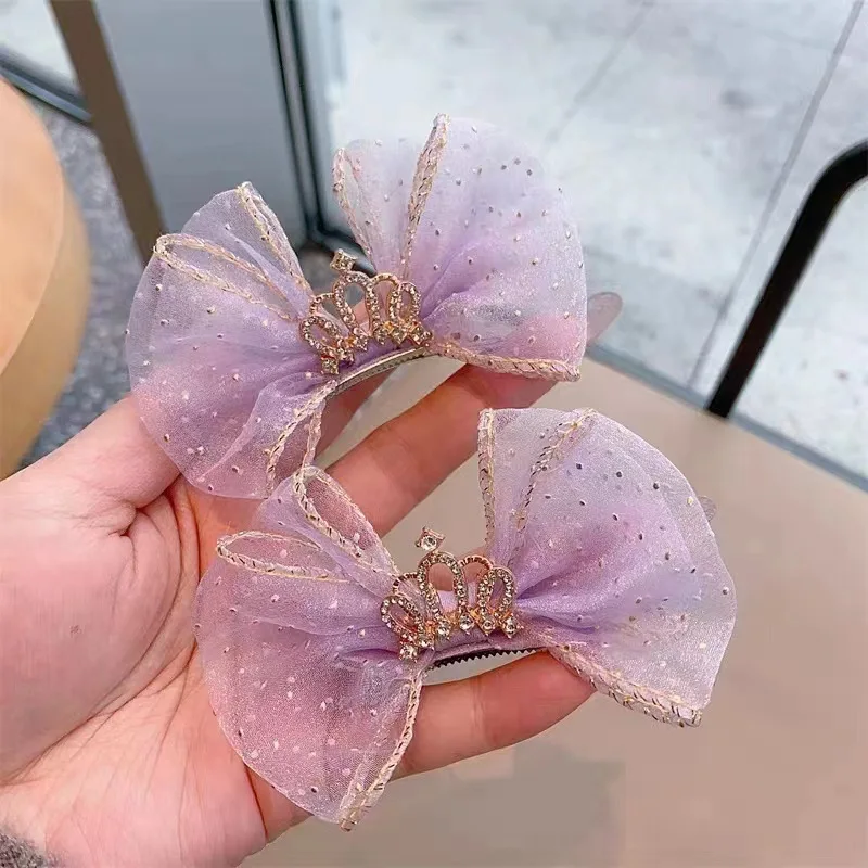 Pinza de pelo para niñas corona brillante y cristales estilo coreano
