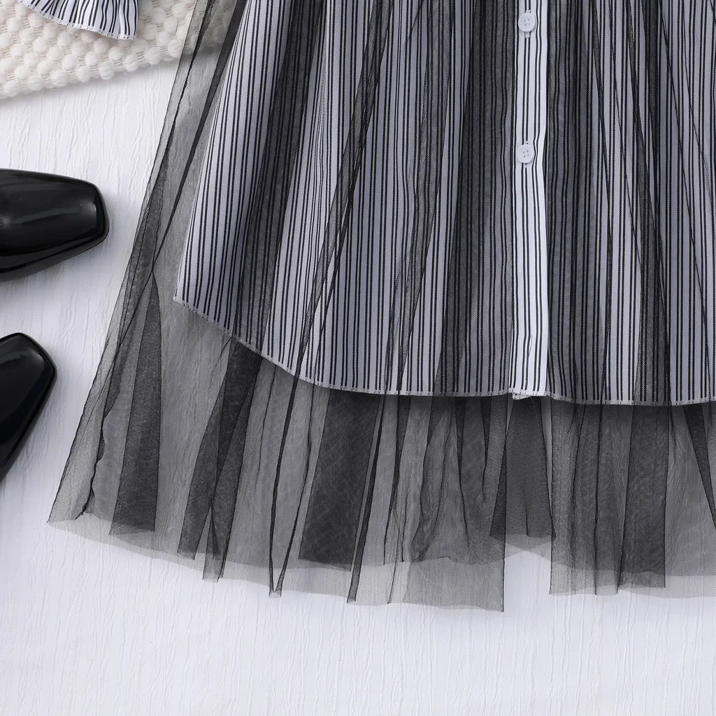 Vestido a rayas de manga larga para niña estilo princesa - imagen 5