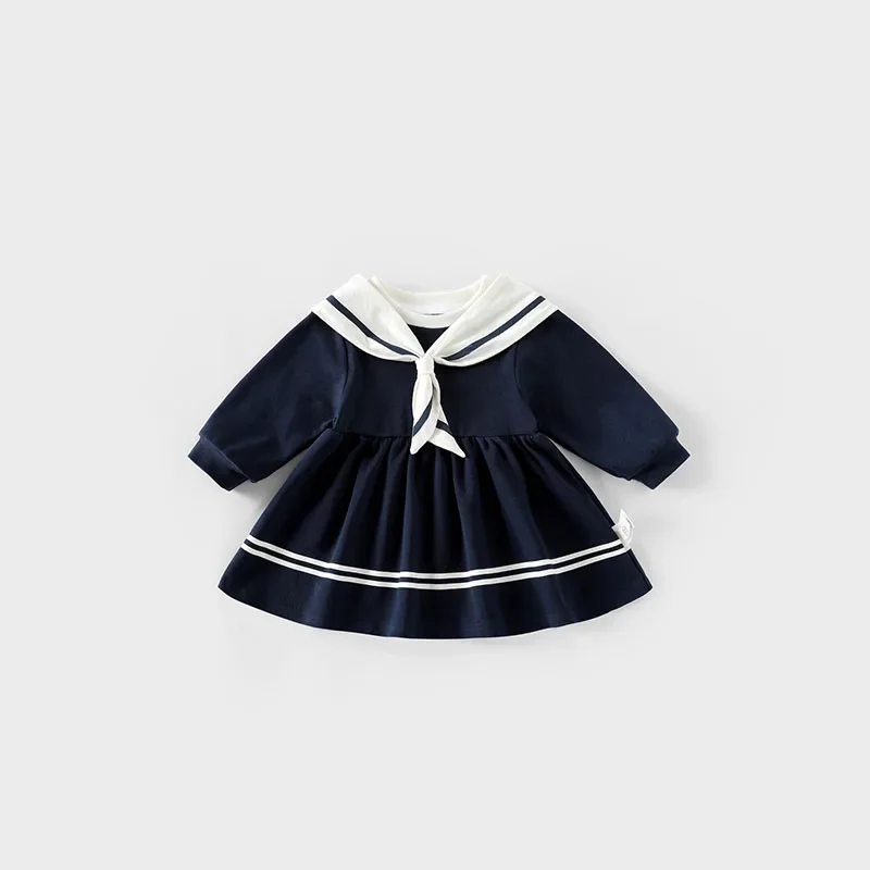 MILANCEL Vestido de otoño para niñas – Princesa azul marino suave - imagen 4