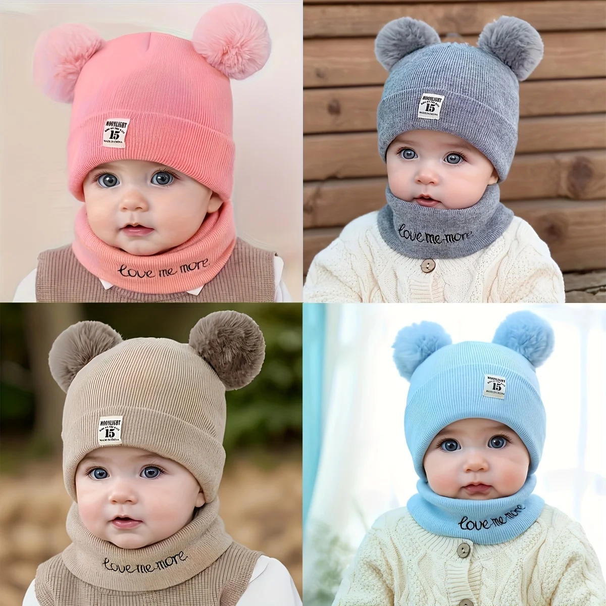 Conjunto gorro y bufanda bebé tejido con pompón de pelo - imagen 4